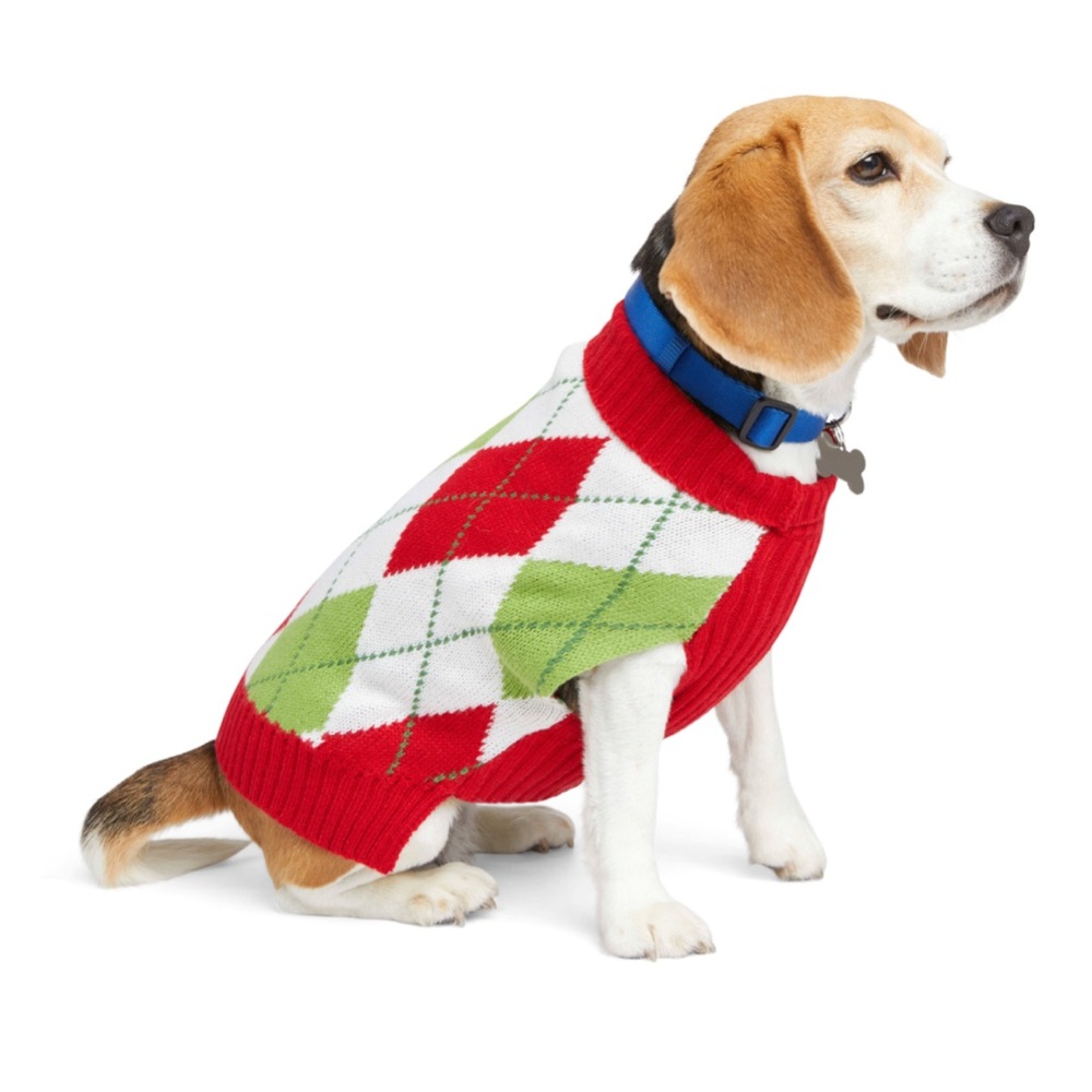 Brand new with Tags More &‎ Merrier Brand Green and Red Argyle Dog Sweater L